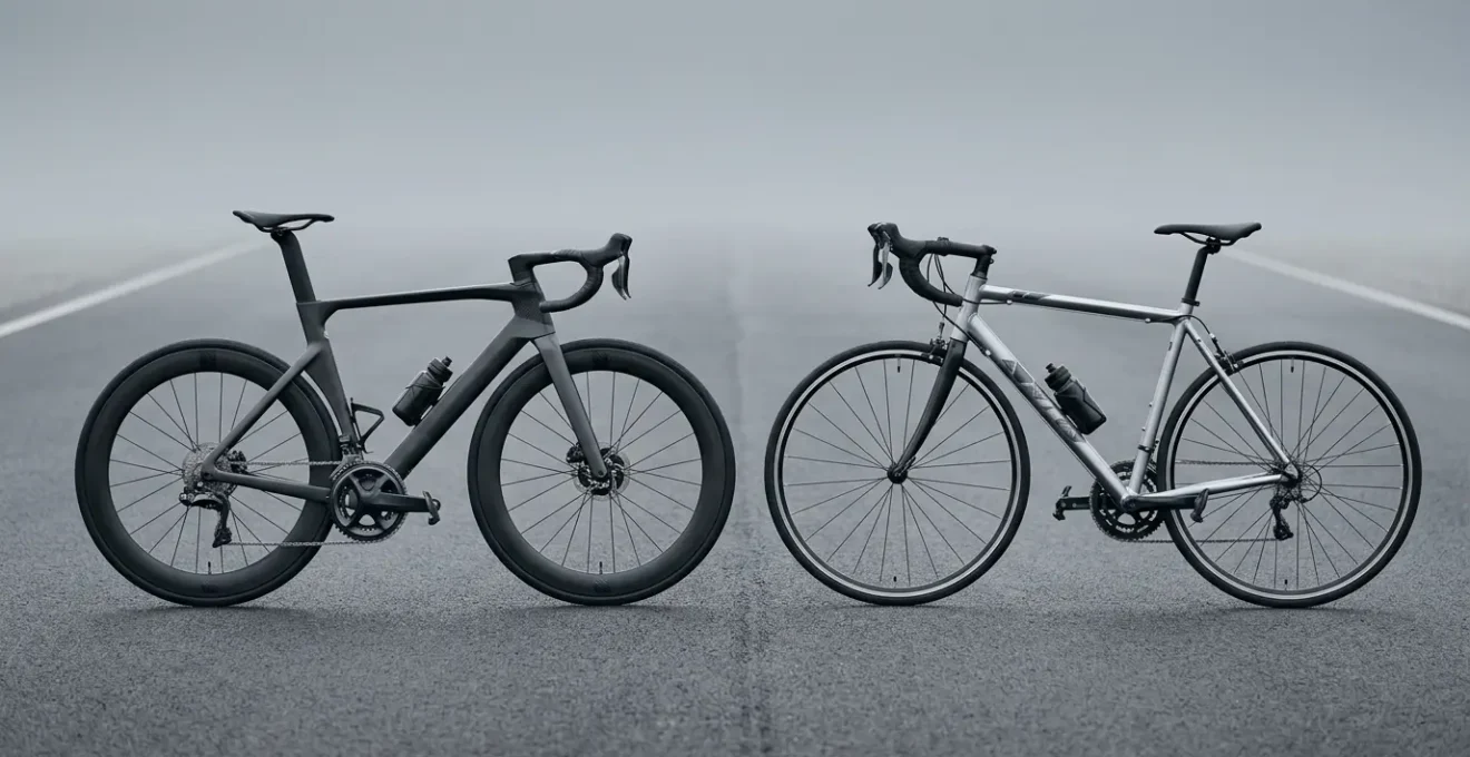Professioneller Vergleich zwischen High-End Aero-Rennrad und Einsteiger-Rennrad auf der Straße