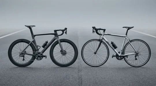 Professioneller Vergleich zwischen High-End Aero-Rennrad und Einsteiger-Rennrad auf der Straße