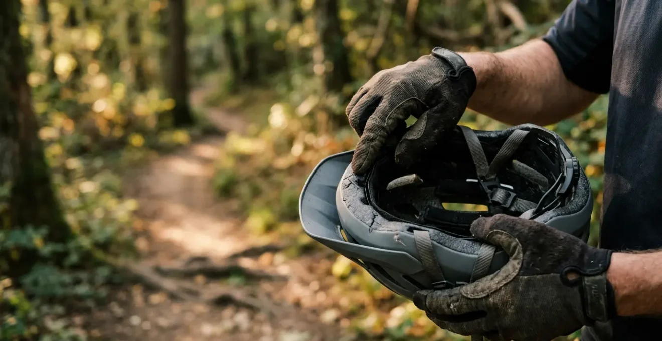 Radfahrer nach Sturz mit Fokus auf Sicherheit und Gehirnerschütterung-Prävention