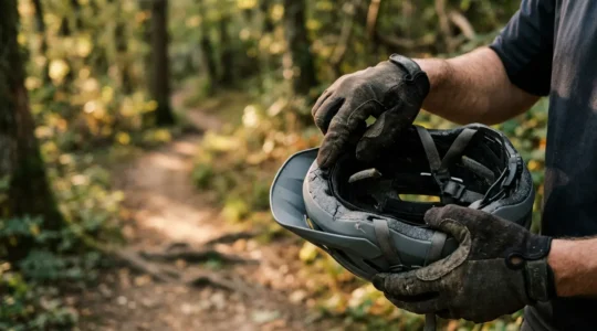 Radfahrer nach Sturz mit Fokus auf Sicherheit und Gehirnerschütterung-Prävention
