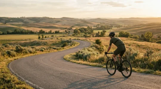 Radfahrer bei moderatem Training mit Herzfrequenzmessung zur optimalen Fettverbrennung