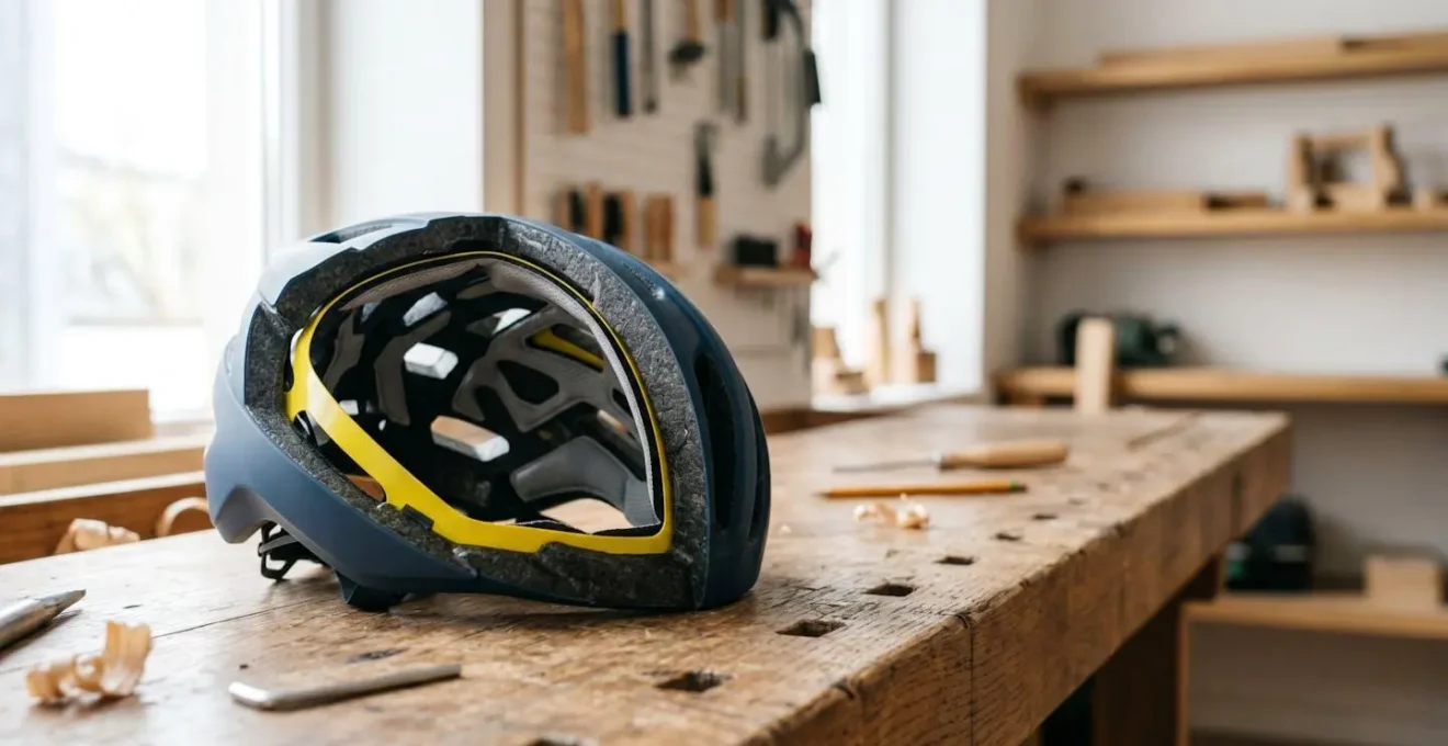 Moderne Fahrradhelm-Technologie mit Fokus auf innere Schutzstrukturen gegen Rotation