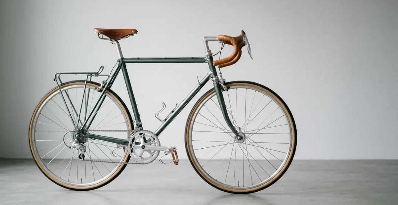 Minimalistisches Stahlrahmen-Fahrrad im Kontrast zur modernen Komplexität