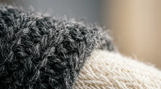 Nahaufnahme verschiedener Funktionsfasern für Radfahrer bei kaltem Wetter