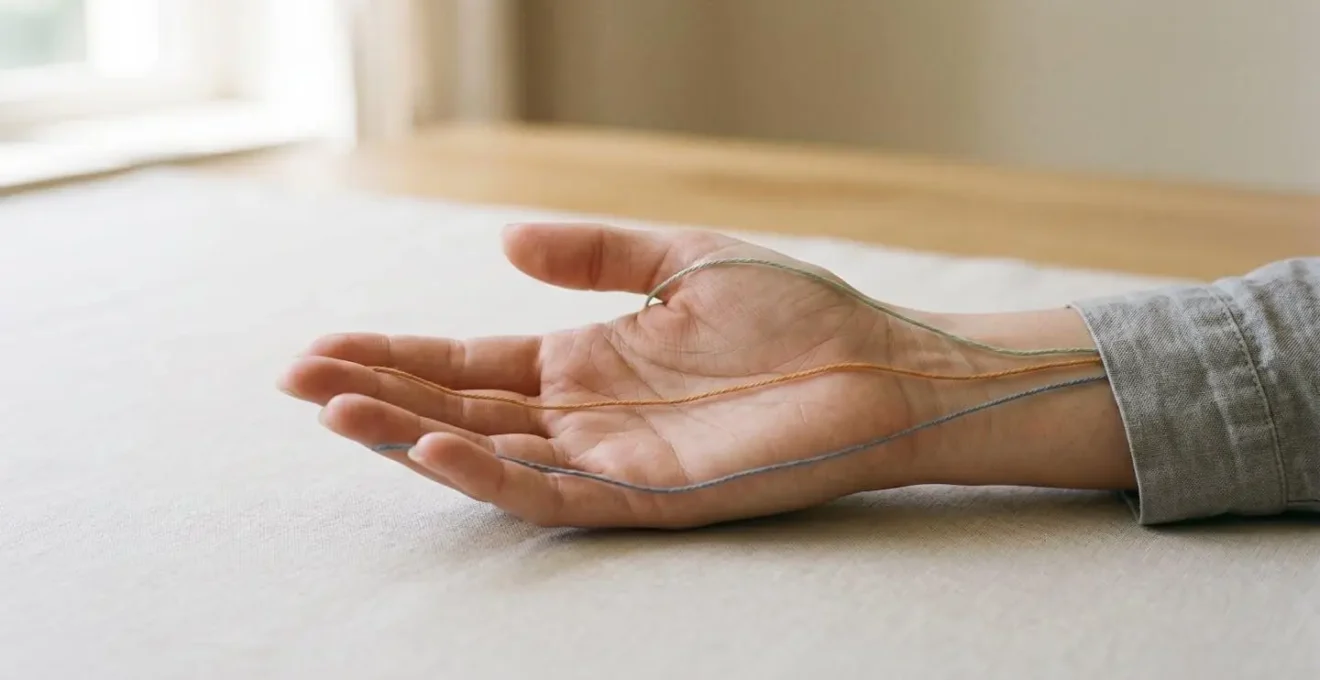 Schematische Darstellung der Hand mit farblich markierten Zonen, die von Ulnarnerv, Mediannerv und Radialnerv versorgt werden.