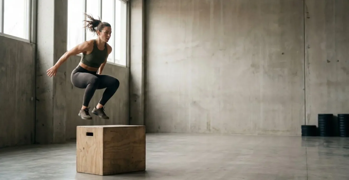 Dynamischer Moment eines plyometrischen Box-Jumps zur Verbesserung der Explosivkraft und Schnelligkeit für Radsportler