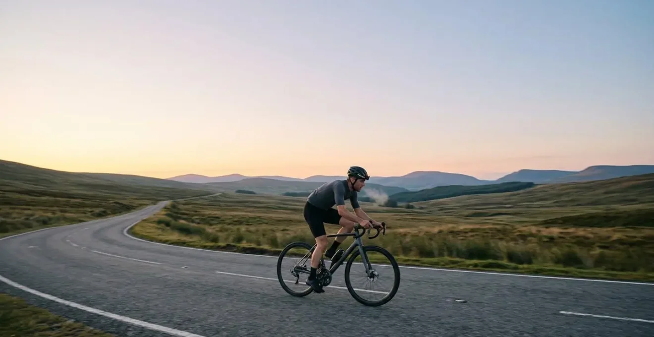 Person auf Fahrrad in natuerlicher Umgebung mit Fokus auf Bewegung und Herzgesundheit