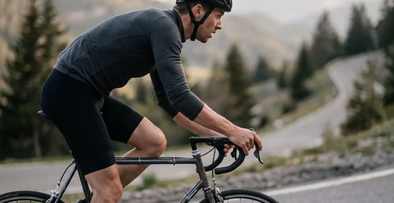 Radfahrer aus eigener Kraft am Anstieg - Konzentration und Willenskraft